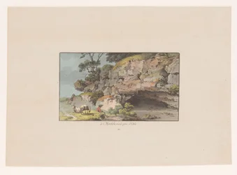 Ansicht eines Hirten mit Ziegen neben einer Höhle bei Montcherand