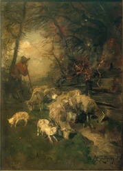 Hirte mit Schafen