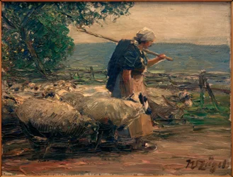 Schafhirtin mit Herde