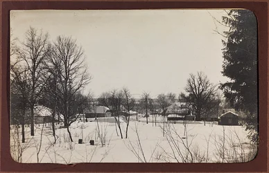 Erster Weltkrieg: Ukraine in den Jahren 1914-1916 während der Invasion der deutschen Armee. Landschaft mit Schnee (s/w Foto)