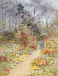 Ummauerter Garten im Frühling