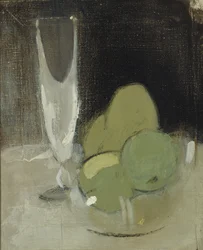 Grüne Äpfel und Champagnerglas, 1934