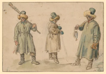 Drei Studien eines Bauern in Winterkleidung