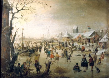 Winterlandschaft mit Schlittschuhläufern