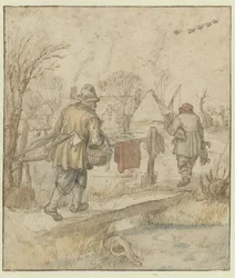 Rückkehr der Entenjäger / verso: Skizzen von Schiffen und einem Mann in Winterkleidung