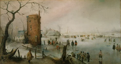 Schlittschuhlaufen in der Nähe einer Stadt