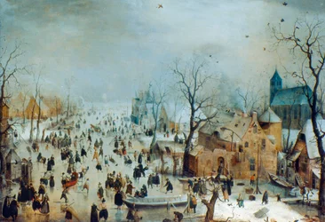 Winterszene mit Schlittschuhläufern