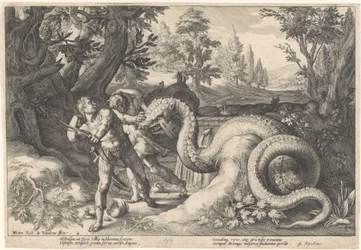Gefährten von Kadmos von einem Drachen verschlungen