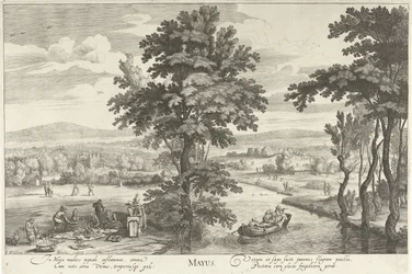 Mai, mit einer Gesellschaft in einer Landschaft