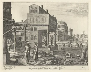 Stadtansicht mit der Anbetung der Hirten