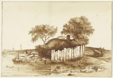 Häuschen mit eingezäuntem Hof am Wasser