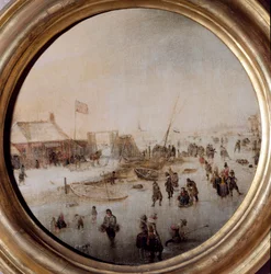 Winterlandschaft mit Schlittschuhläufern