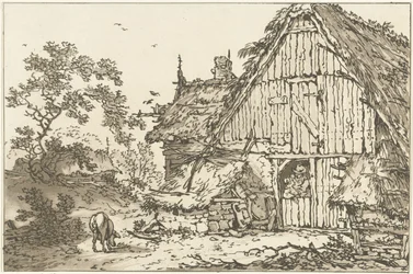 Bauernhof mit zwei Menschen in der Türöffnung