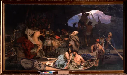 Die Korsaren. (Szene, in der sie ihre Beute und ihre Gefangenen (Geiseln) in eine Höhle bringen)