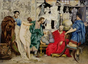 Die Wahl zwischen einer Sklavin oder einer Vase, Illustration aus La Femme Esclave, veröffentlicht in Wien, 1878