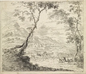 Landschaft mit Fischern an einem Fluss