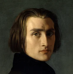 Porträt von Franz Liszt (1811-1886), ungarischer Komponist und Pianist (1839). Detail des Gesichts. Henri Lehmann (Karl Ernest (Ernst) Rudolf Heinrich Salem genannt) (1814-1882). Paris, Musée Carnavalet.