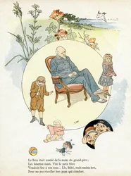 Gravur in „Alphabet der guten Beispiele“. Jules Levy, Herausgeber. Illustrationen von Henri Boulanger, alias Henri Gray. Texte von Frau P. Boulanger. Gravur und Druck von Ch. Gillot, 79 rue Madame, Paris. Um 1890. Finden Sie in jedem Bild das berühmte W