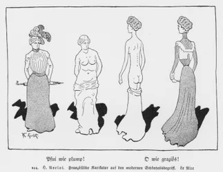 Pooh, wie prall! Oh, wie anmutig!, französische Karikatur aus Le Rire über das moderne Schönheitsideal
