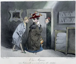 Une méprise: „Nein, Mademoiselle, hier ist nicht Monsieur Rodolphe“ - in „Esquisses parisiennes“ von Henri Monnier, ed. Delpech, Paris
