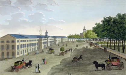 Ansicht der neuen Galerie des Naturhistorischen Museums im Jardin des Plantes in Paris, graviert von Claude Fortier (1775-1835)