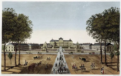Ansicht der königlichen Militärschule, Ansicht der Avenue Vaugirard, ca. 1820 - in „Vues de Paris“ von Courvoisier