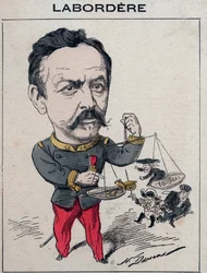Jean Marie Arthur Labordere, französischer Militär, Politiker, Senator für die Seine - Karikatur von Henri Demare in „Les Hommes d