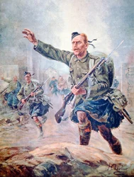 Schottischer Highlander im Kilt im Kampf an der Westfront