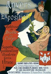 Reproduktion eines Plakats, das die illustrierte Veröffentlichung von der Antwerpener Ausstellung bewirbt