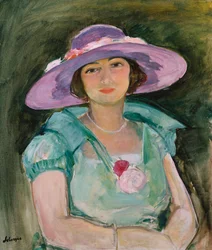 Porträt von Marthe Lebasque mit einem lila Hut, 1925-26