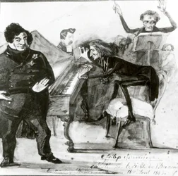 Galop Chromatique Karikatur von Luigi Lablache, Franz Liszt (1811-86) am Klavier und Francois Habeneck