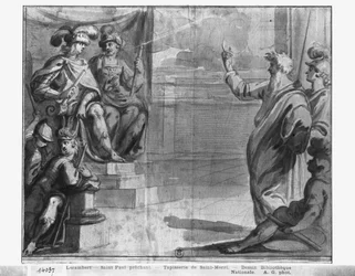 Leben Christi, St. Paulus predigt, vorbereitende Studie eines Wandteppich-Kartons für die Kirche Saint-Merri in Paris, ca. 1585-90