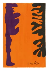 Schwarze und violette Arabesken auf orangem Hintergrund