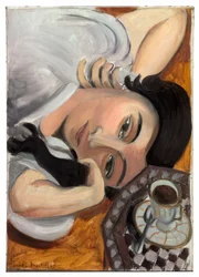Laurette mit einer Tasse Kaffee