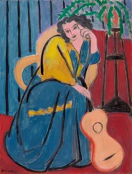 Mädchen in Gelb und Blau mit Gitarre