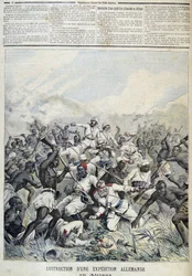 Zerstörung einer deutschen Expedition nach Afrika - in „Le Petit Journal“ vom 03.10.1891