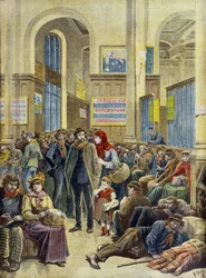Italienische Auswanderer am Gare Saint Lazare in Paris 1896 (Gravur)