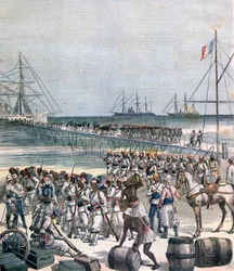 Landung der senegalesischen Truppen am neuen Kai in Cotonou, Benin, 1892