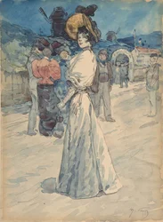 Eine Pariserin vor dem Moulin de la Galette