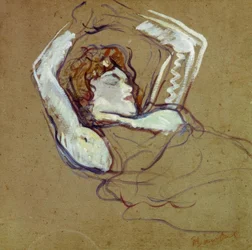 Liegende Frau auf dem Rücken, die Arme erhoben