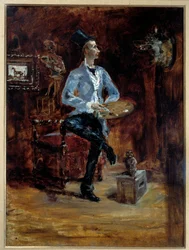 Porträt des Malers René Princeteau (1849-1914) in seinem Atelier