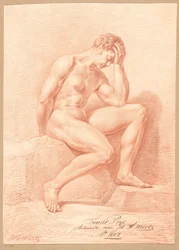 Sitzender männlicher Akt von der Seite gesehen (2. Preis 1807)