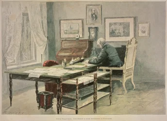 Prinz Bismarck in seinem Arbeitszimmer in Friedrichsruh, ca. 1890