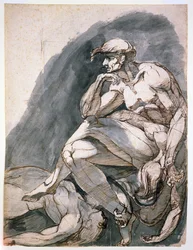 Mann mit zwei toten Frauen, um 1772 (Feder & braune Tinte mit grauer Lavierung auf Papier)