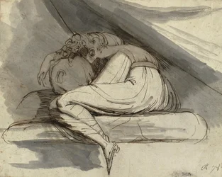 Sitzende Frau, zusammengerollt