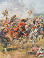 Angriff der Dritten Dragoner, Illustration aus „Glorious Battles of English History“ von Major C. H. Wylly, 1920er Jahre