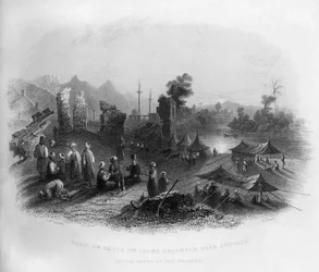 Hadgi Mekka-Pilger lagern in der Nähe von Antiochia, am Ufer des Orontes, Türkei, 1841