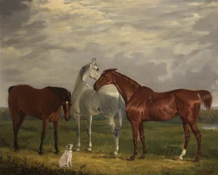 Drei Pferde des 2. Lord de Tabley und sein Hund Vic, 1838