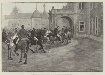 Die Königin in Sandringham, Herren der Norfolk Hunt grüßen Ihre Majestät
