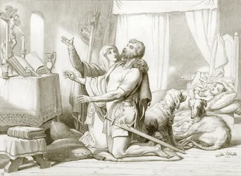 Wie Torfrida Hereward das Beten lehrt (Gravur)